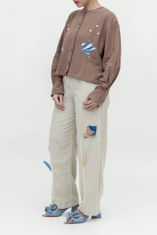 BROWN PATCH CROP LONG SLEEVE TOP