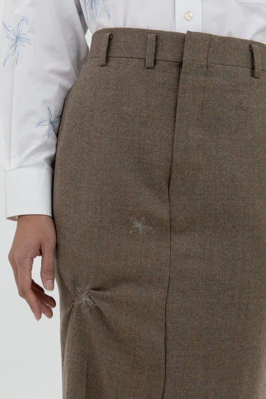 TWISTED EMBROIDERED LONG SKIRT