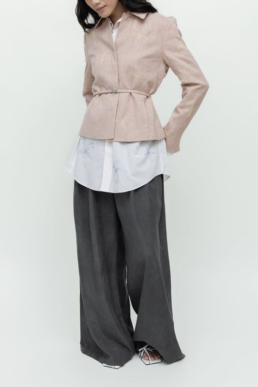 EMBROIDERED LADY JACKET BLUSH WITH POWDER YELLOW EMBROIDERY