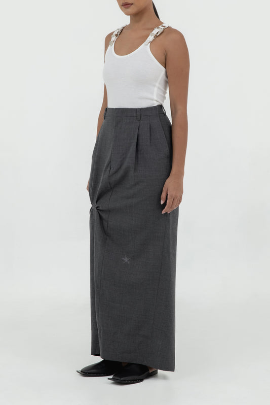 TWISTED EMBROIDERED LONG SKIRT