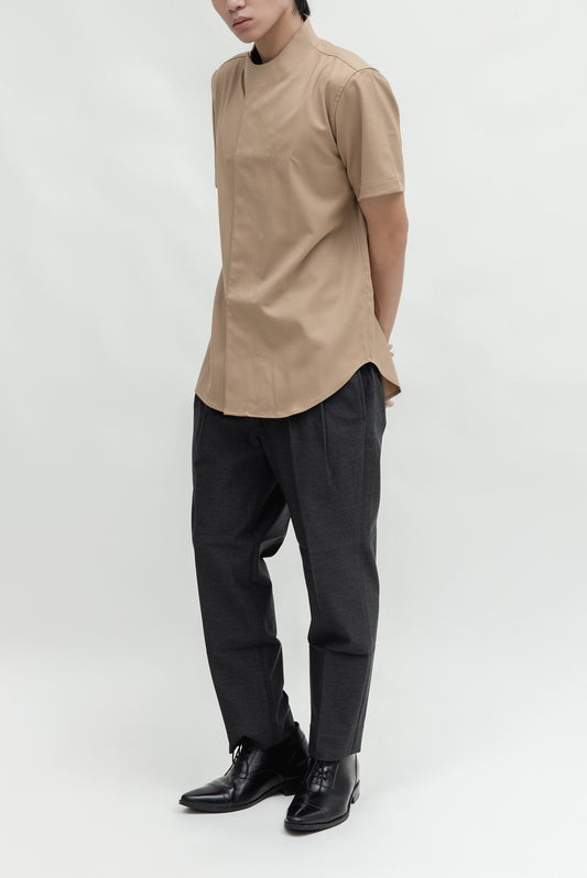 COLLARLESS OVERLAP SHORT SLEEVES SHIRT