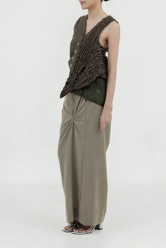 TWISTED EMBROIDERED LONG SKIRT