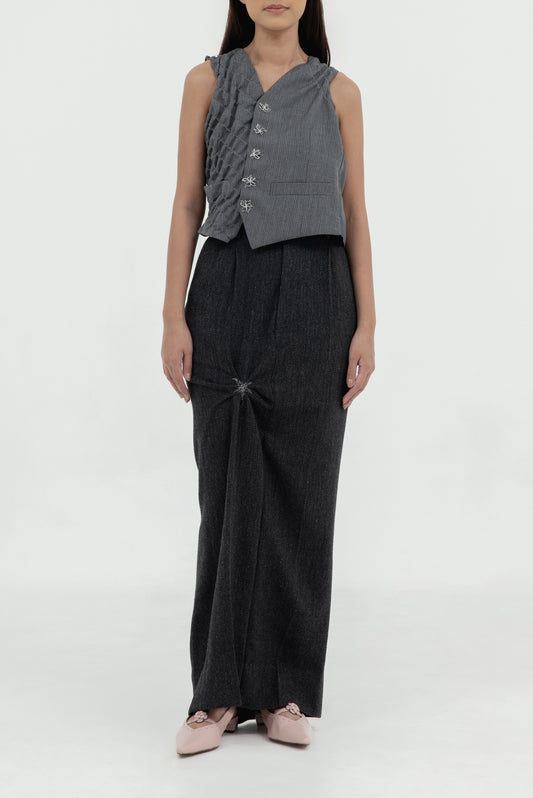 TWISTED EMBROIDERED LONG SKIRT