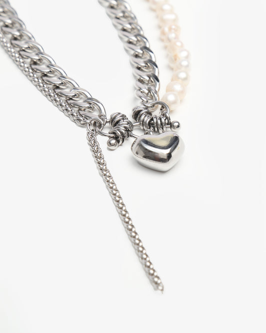 Valentine 02 Necklace Silver/Pearl