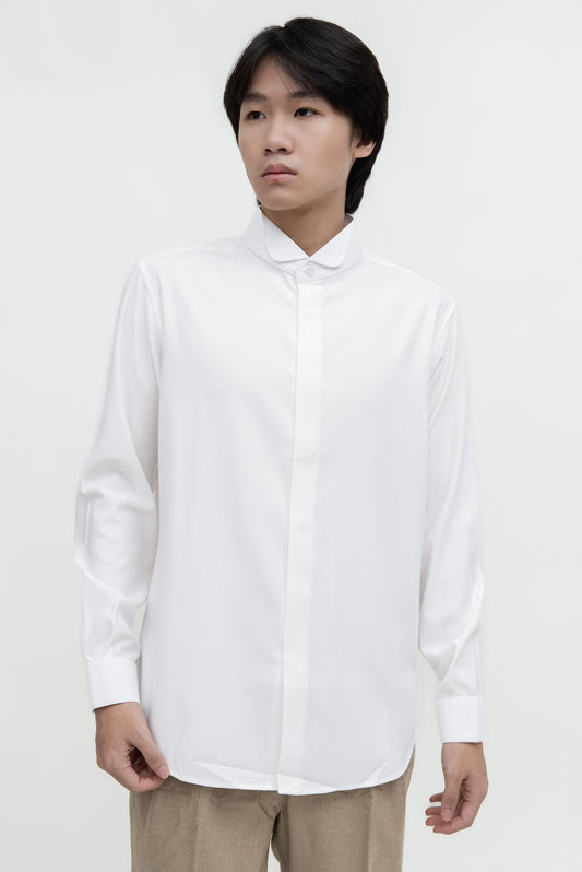 ROUNDED WING COLLAR LONG SLEEVE SHIRT