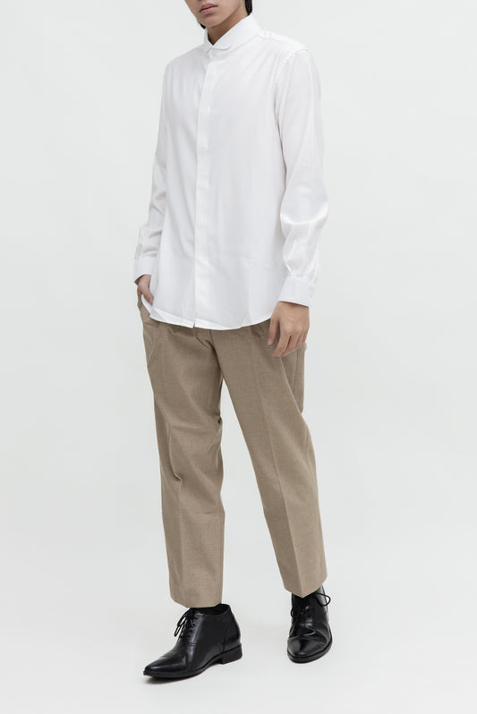 ROUNDED WING COLLAR LONG SLEEVE SHIRT