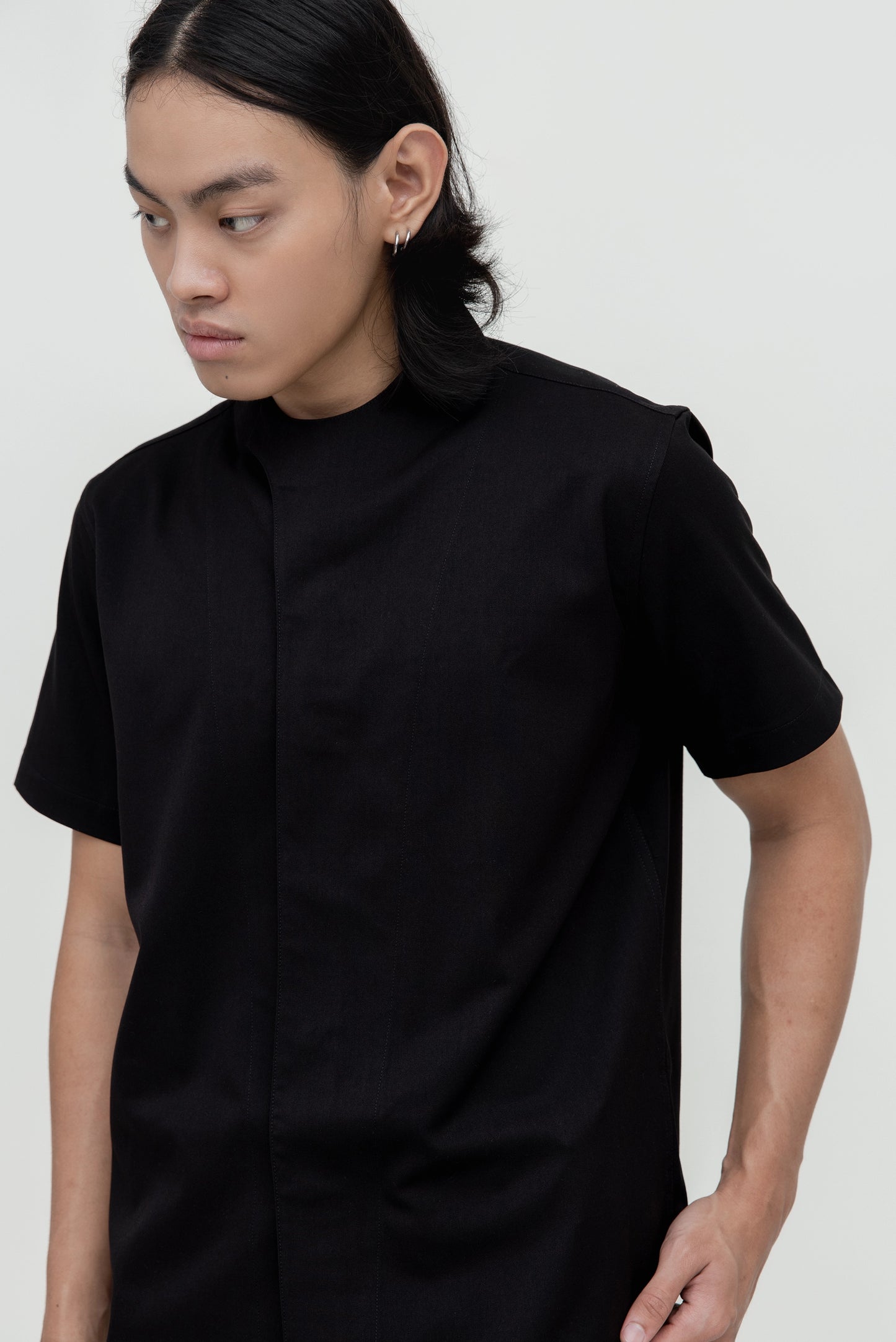COLLARLESS OVERLAP SHORT SLEEVES SHIRT