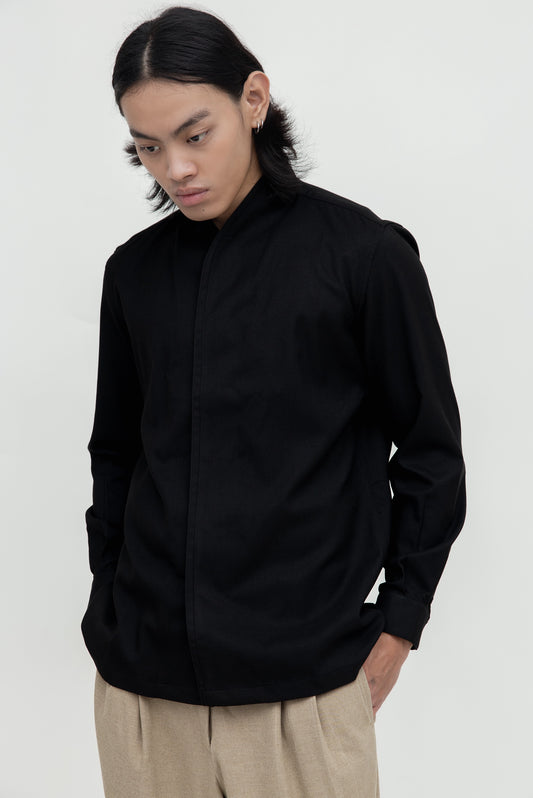 COLLARLESS DOUBLE PLACKET LONGSLEEVES