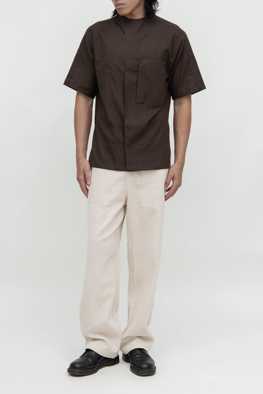 COLLARLESS OVERLAP OVERSIZED W POCKET SHORTSLEEVES EF