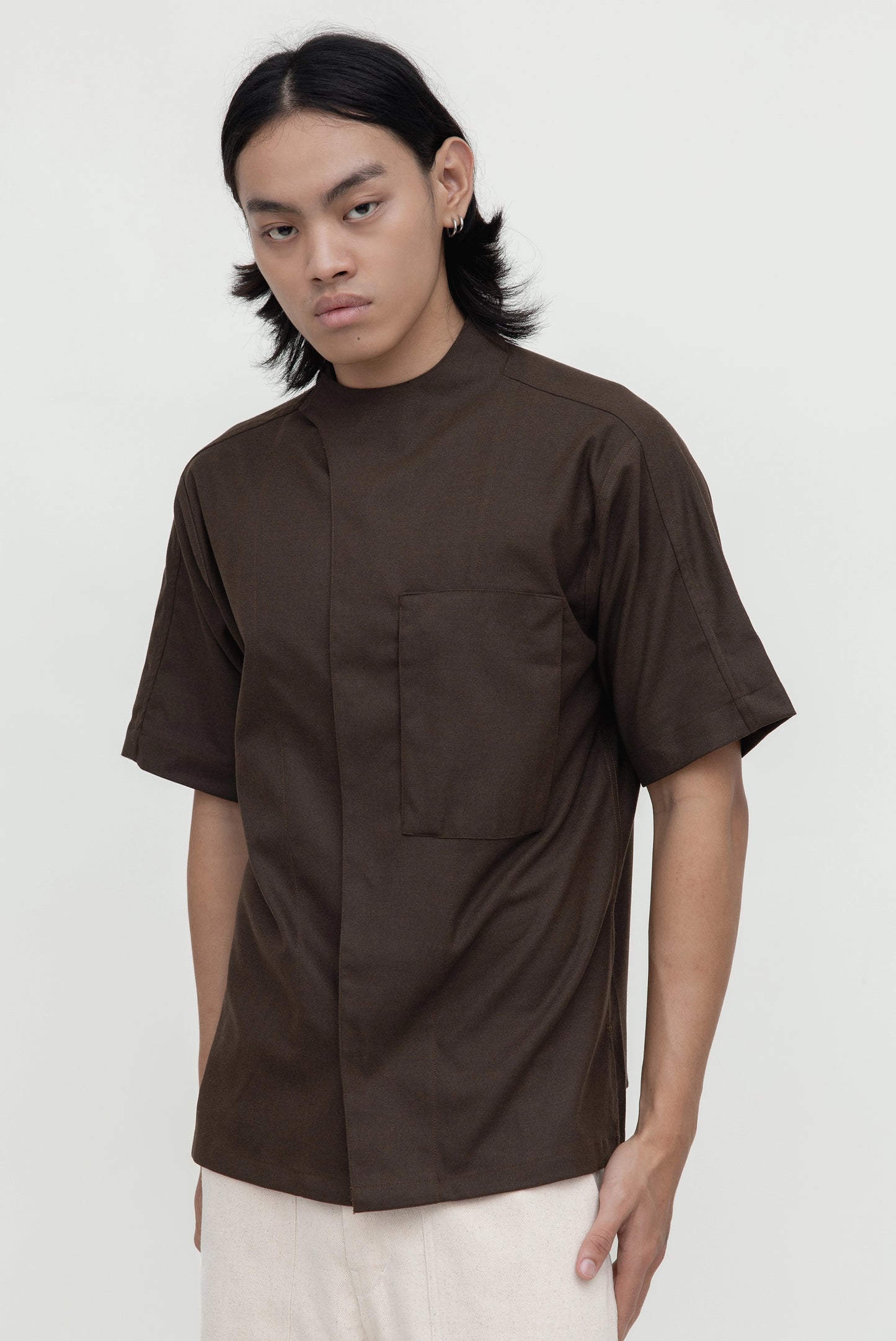 COLLARLESS OVERLAP OVERSIZED W POCKET SHORTSLEEVES EF