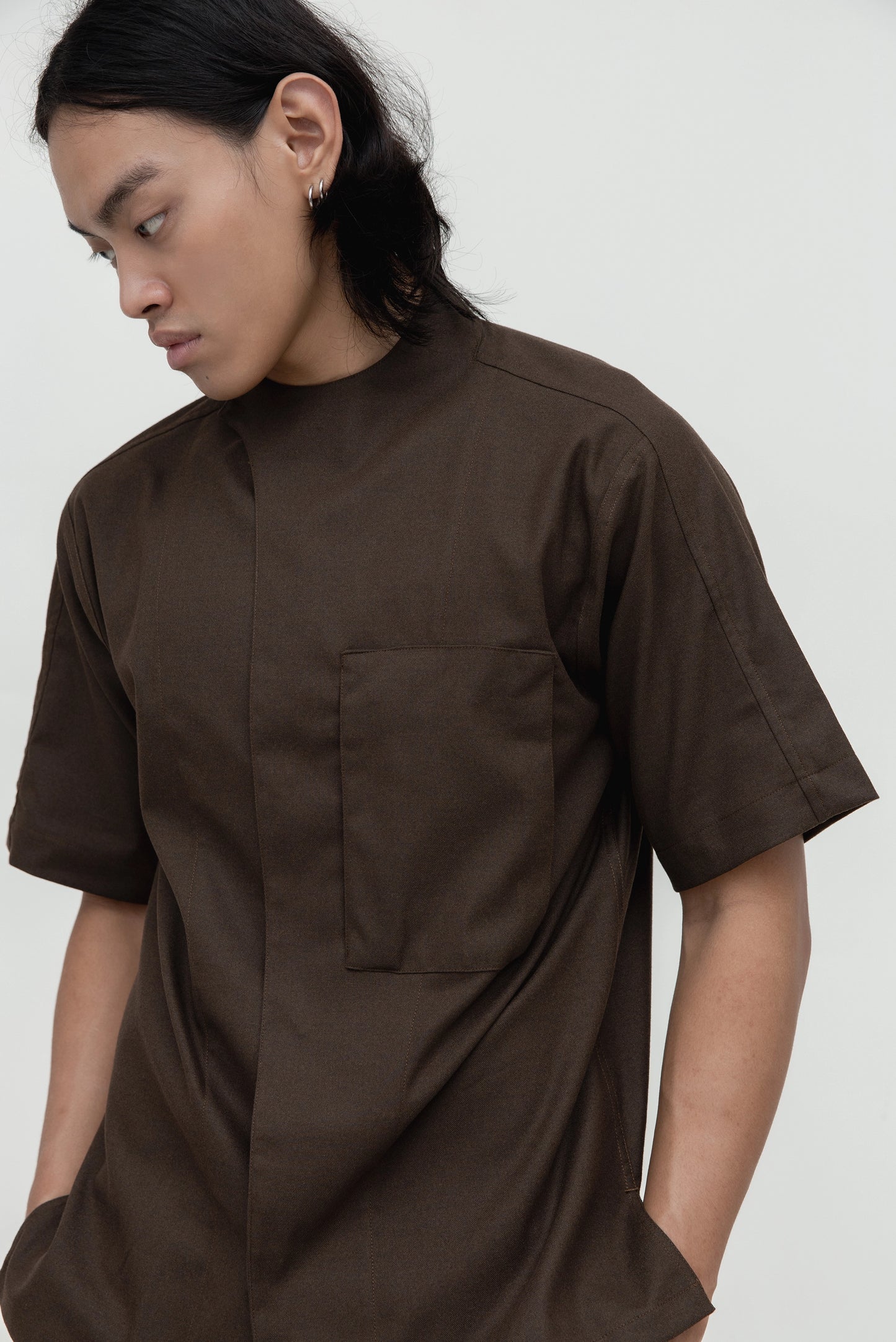 COLLARLESS OVERLAP OVERSIZED W POCKET SHORTSLEEVES EF