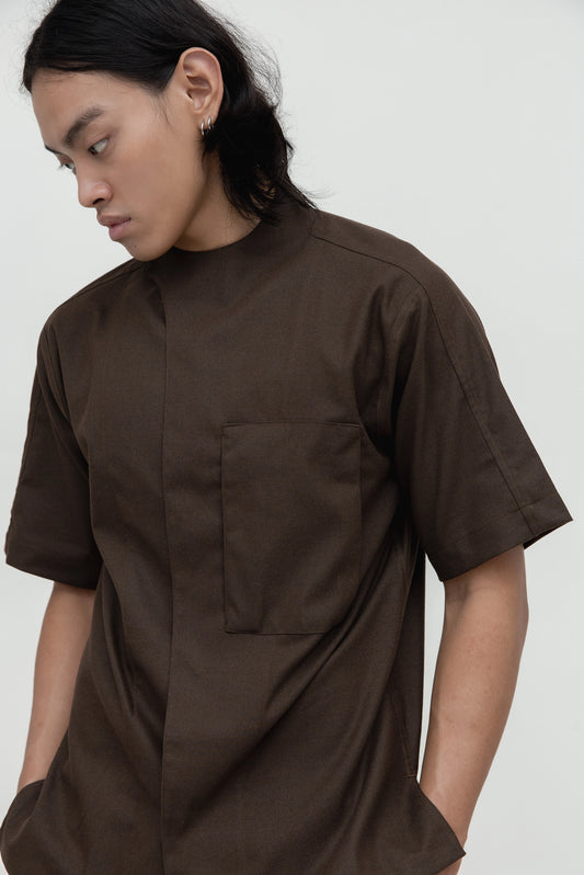 COLLARLESS OVERLAP OVERSIZED W POCKET SHORTSLEEVES EF