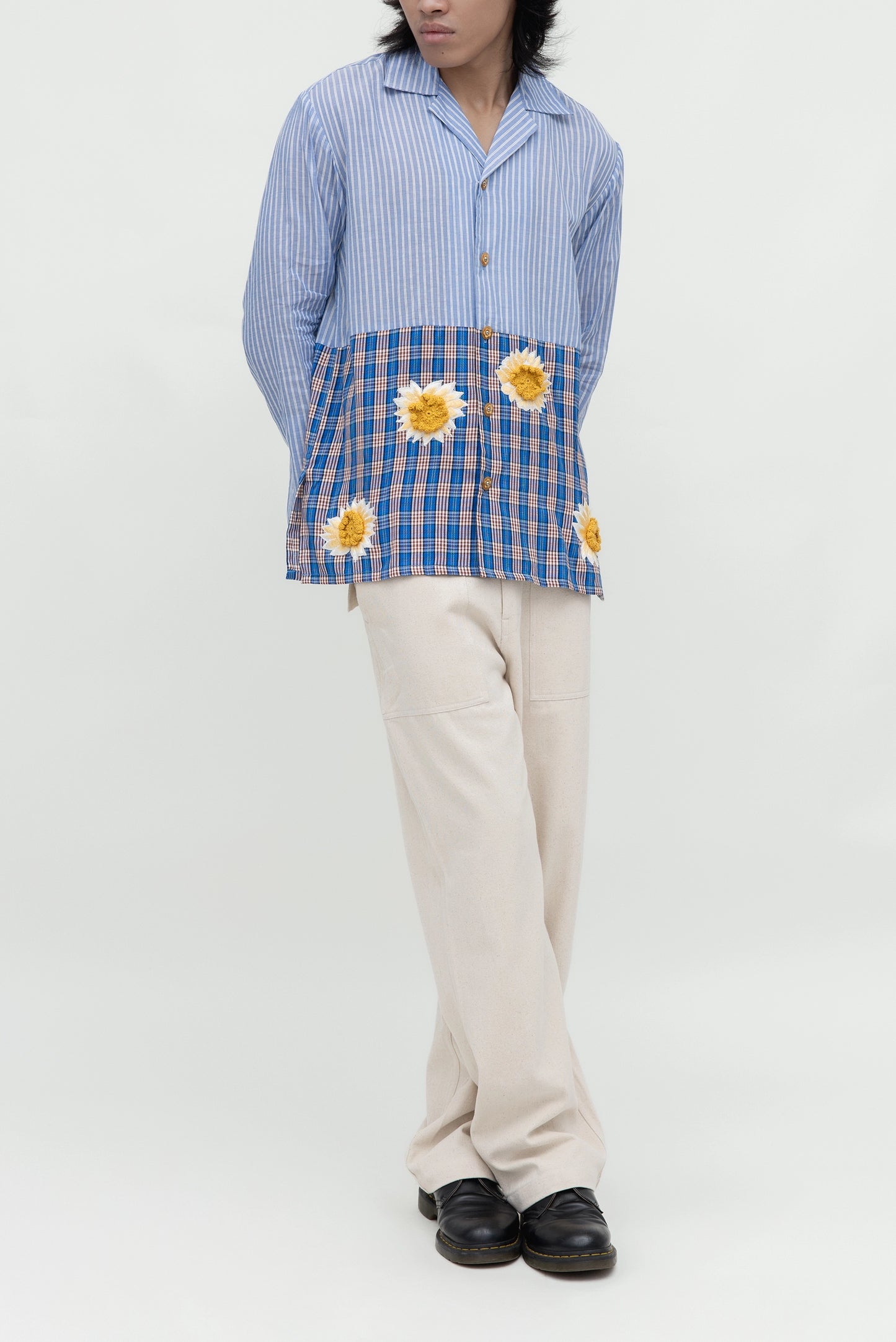 TWO TONE SQUARE FLOWER BLUE LS
