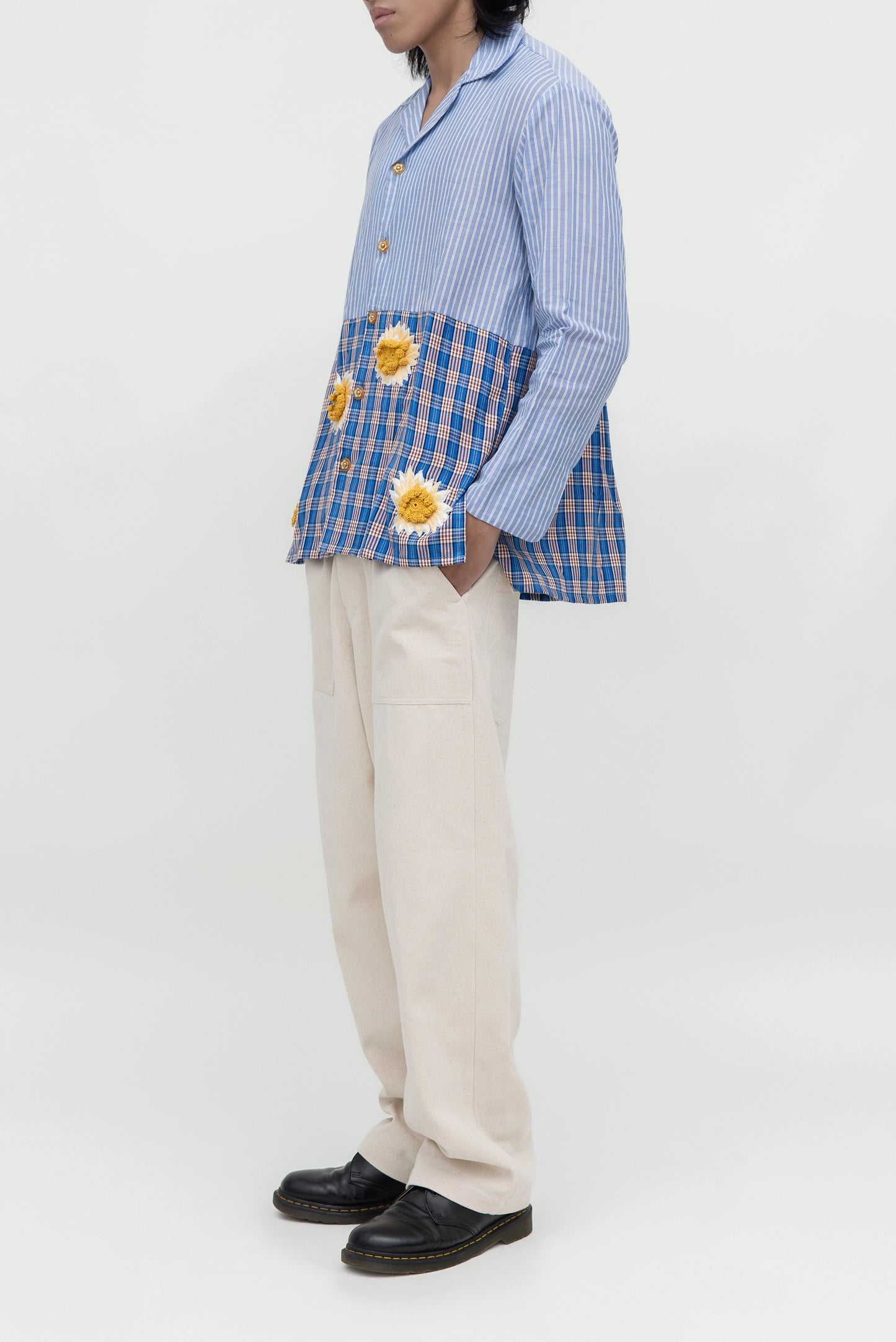 TWO TONE SQUARE FLOWER BLUE LS