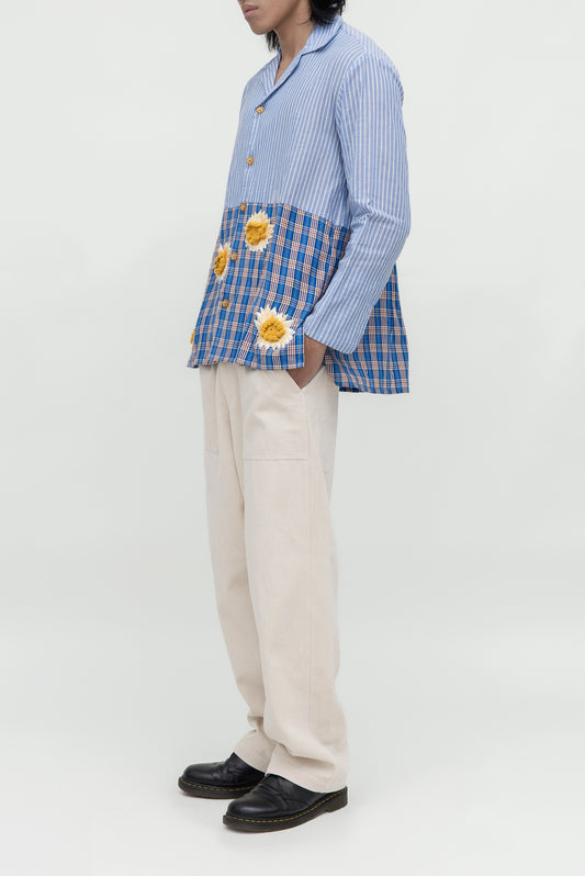TWO TONE SQUARE FLOWER BLUE LS