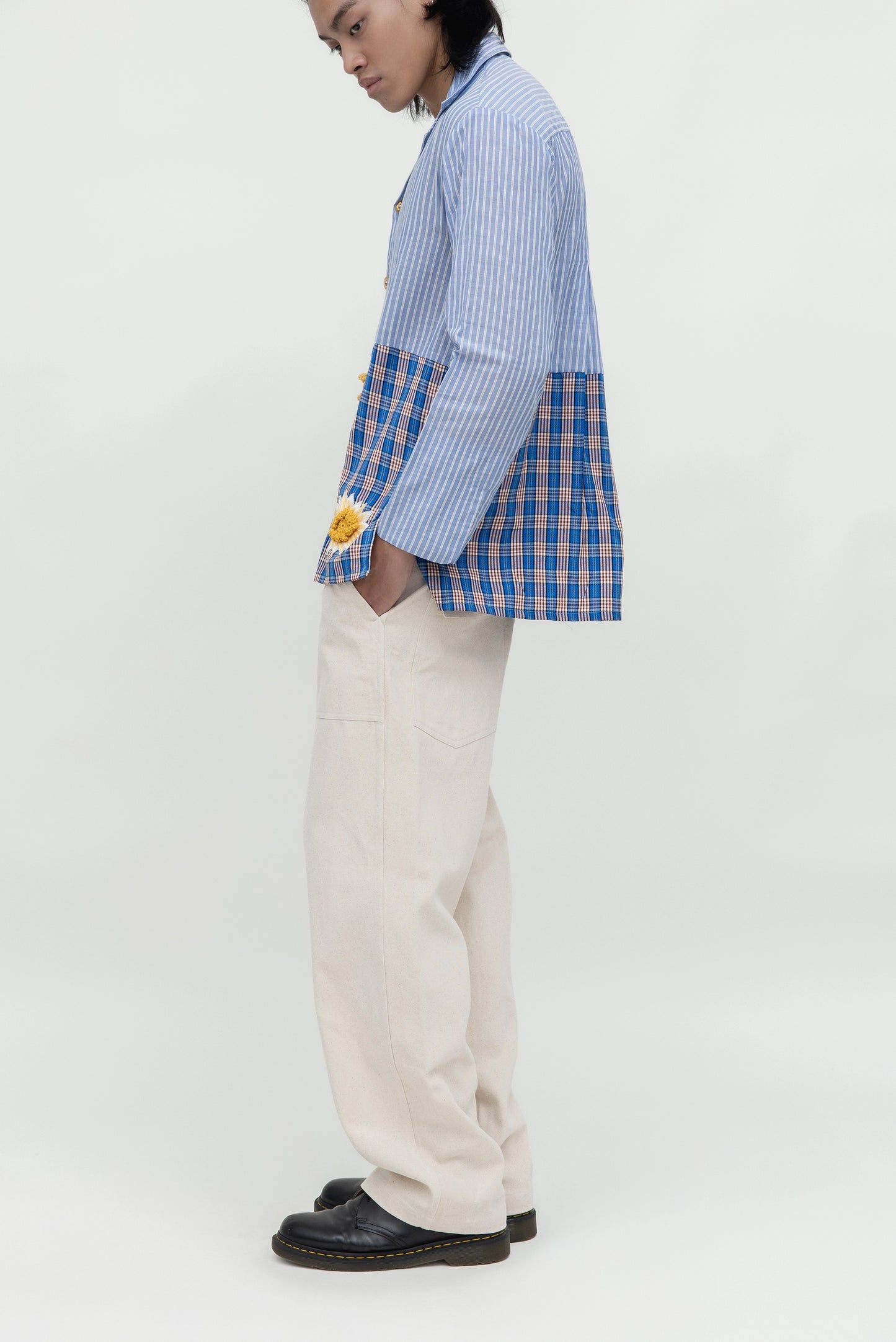 TWO TONE SQUARE FLOWER BLUE LS