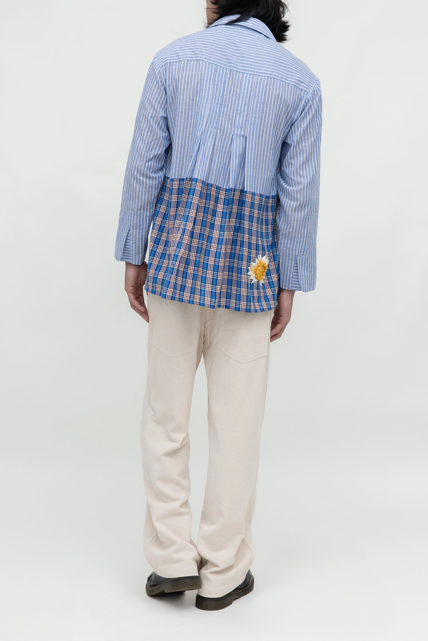 TWO TONE SQUARE FLOWER BLUE LS