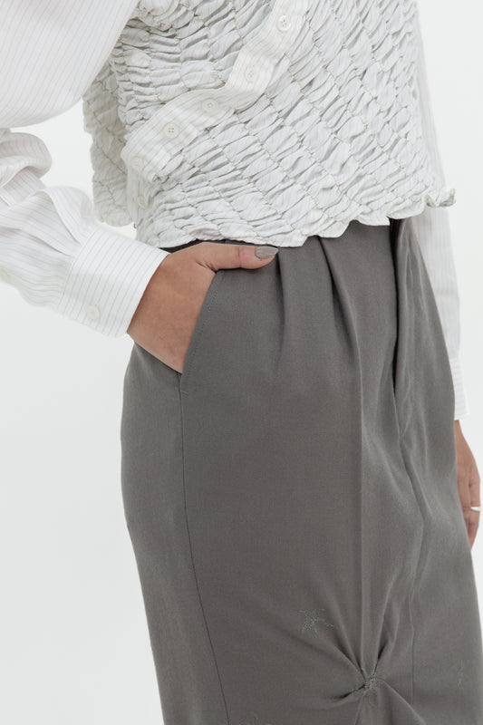 TWISTED EMBROIDERED LONG SKIRT