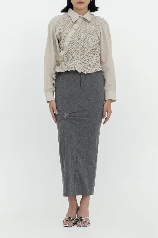 TWISTED EMBROIDERED LONG SKIRT