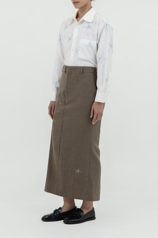TWISTED EMBROIDERED LONG SKIRT