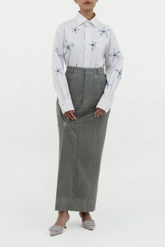 TWISTED EMBROIDERED LONG SKIRT