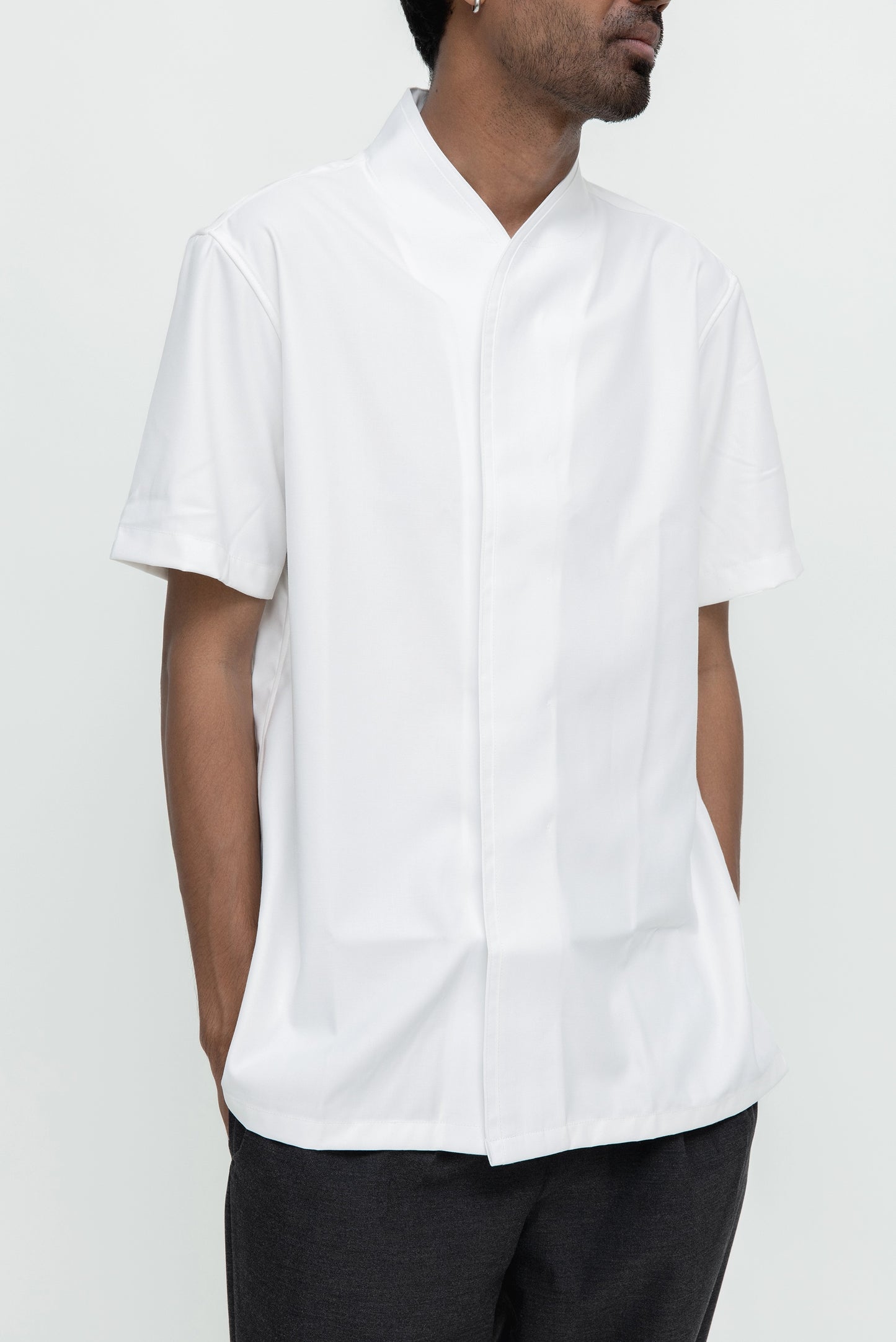 COLLARLESS PART 5 WITH DOUBLE PLACKET SHORT SLEEVES SHIRT
