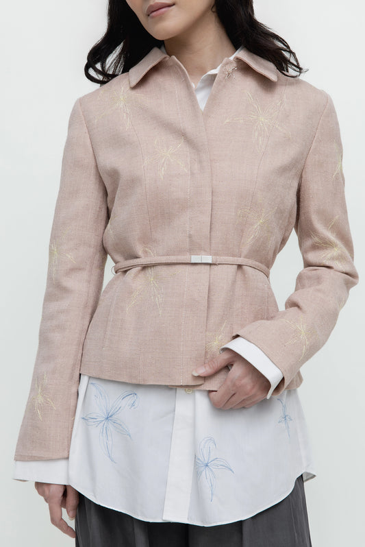 EMBROIDERED LADY JACKET BLUSH WITH POWDER YELLOW EMBROIDERY