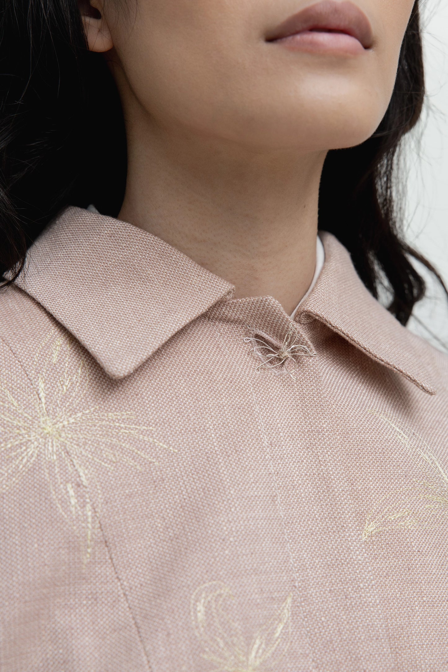EMBROIDERED LADY JACKET BLUSH WITH POWDER YELLOW EMBROIDERY
