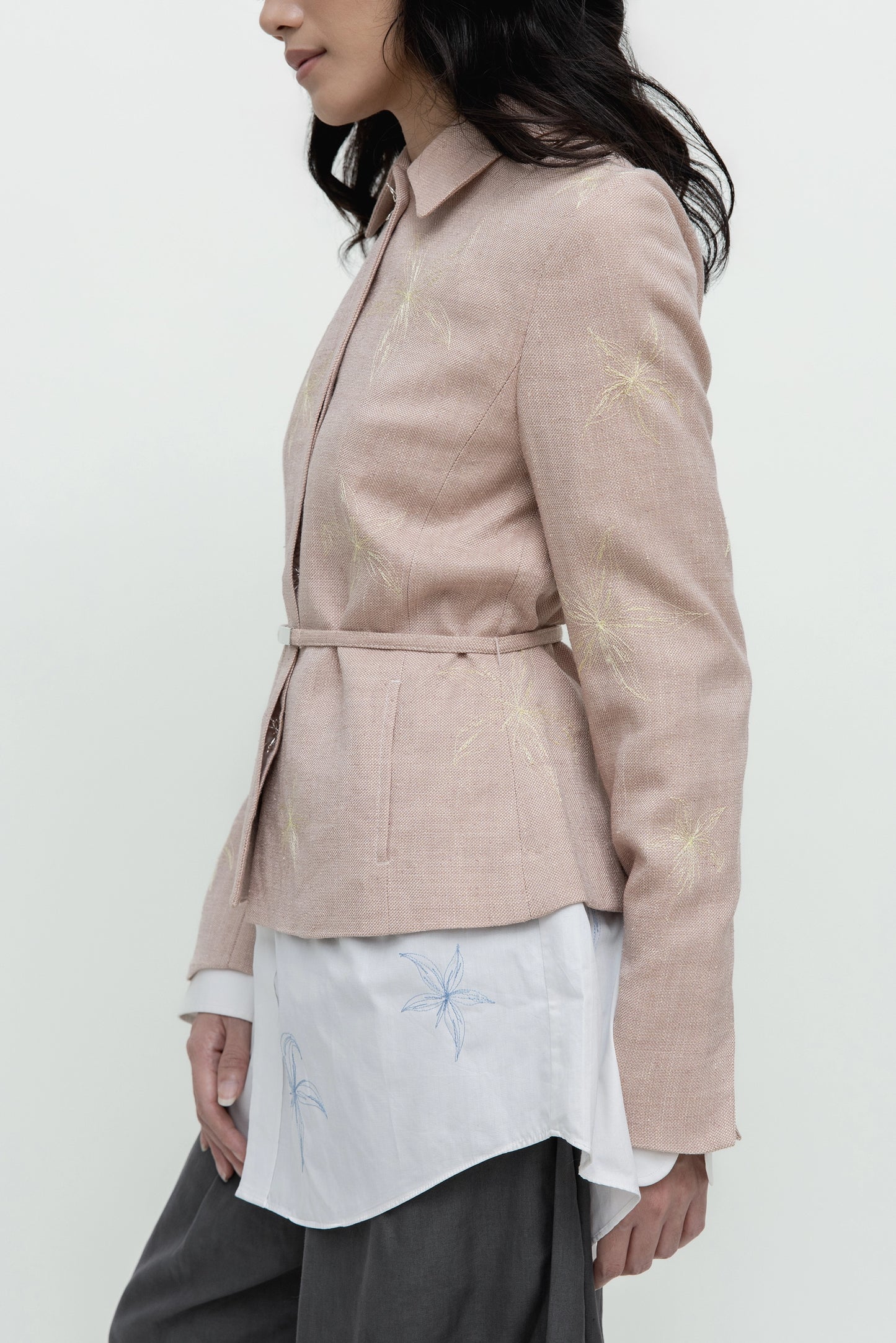 EMBROIDERED LADY JACKET BLUSH WITH POWDER YELLOW EMBROIDERY