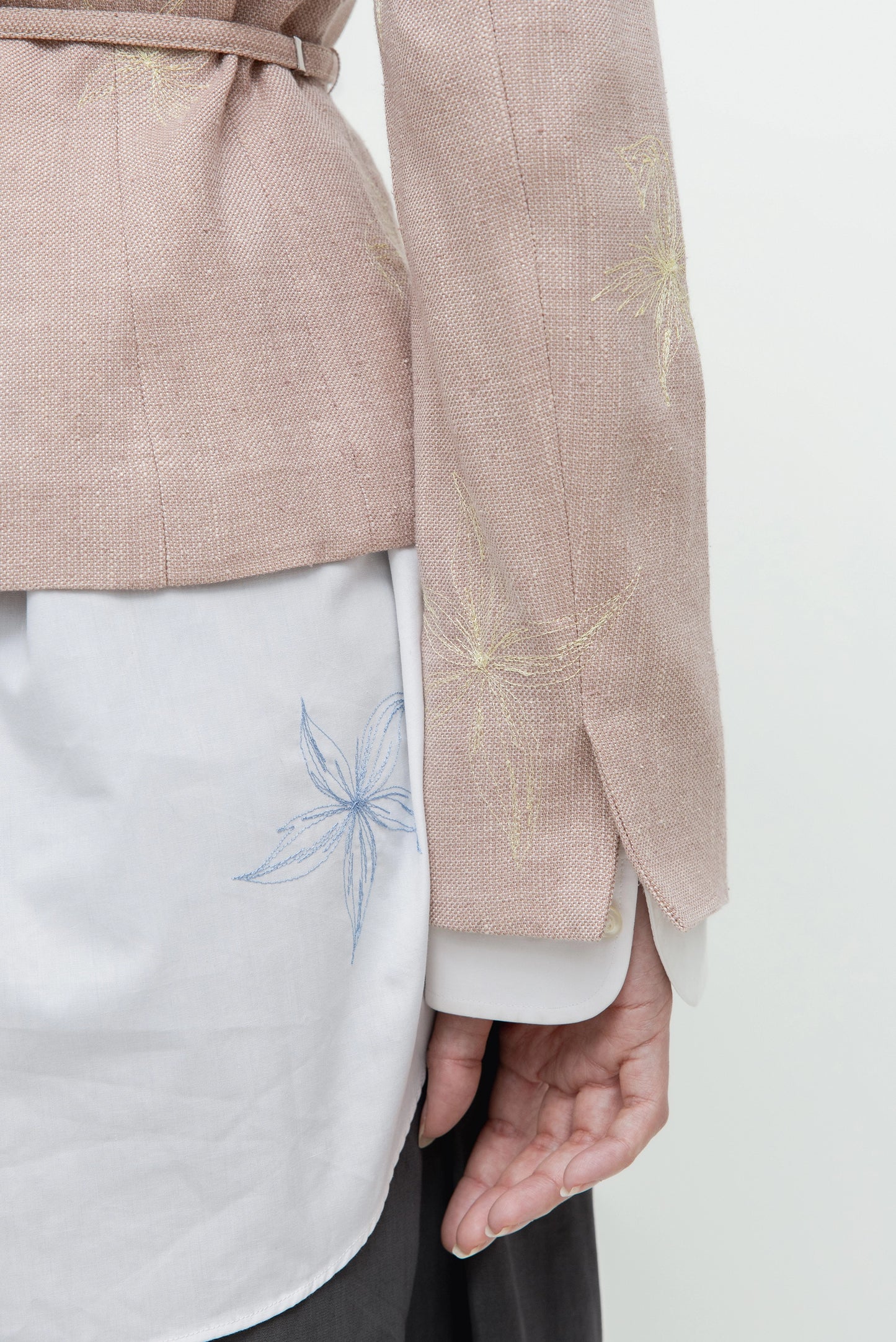 EMBROIDERED LADY JACKET BLUSH WITH POWDER YELLOW EMBROIDERY