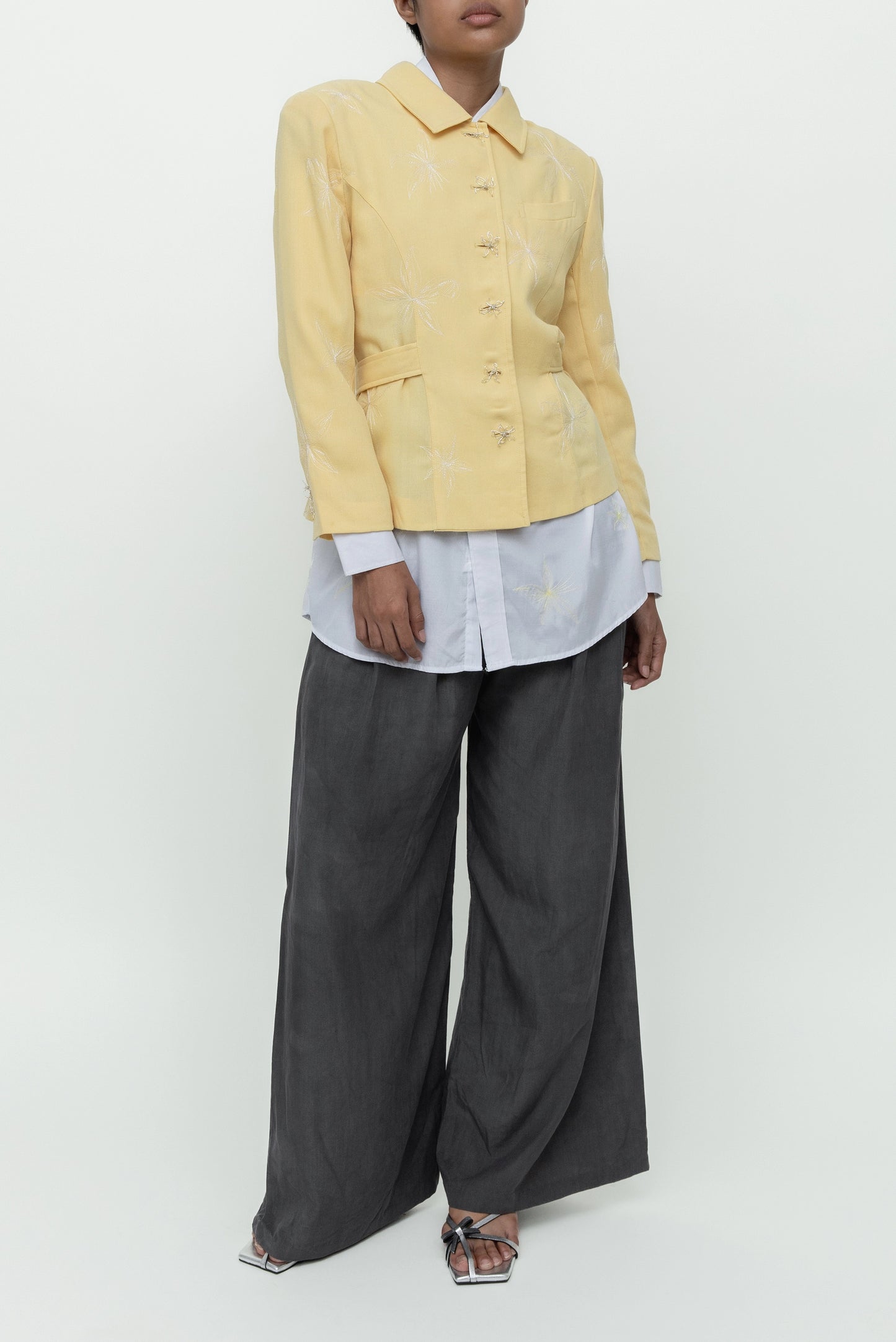 EMBROIDERED LADY JACKET YELLOW WITH OFF WHITE EMBROIDERY