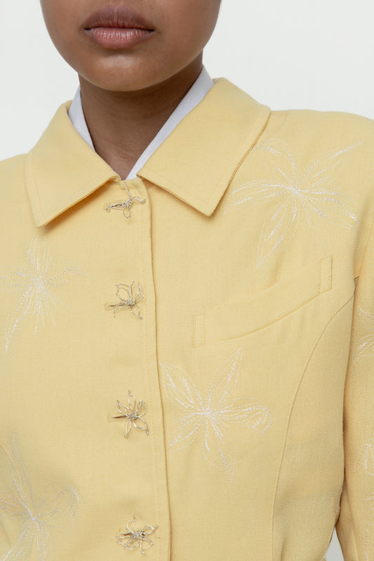 EMBROIDERED LADY JACKET YELLOW WITH OFF WHITE EMBROIDERY