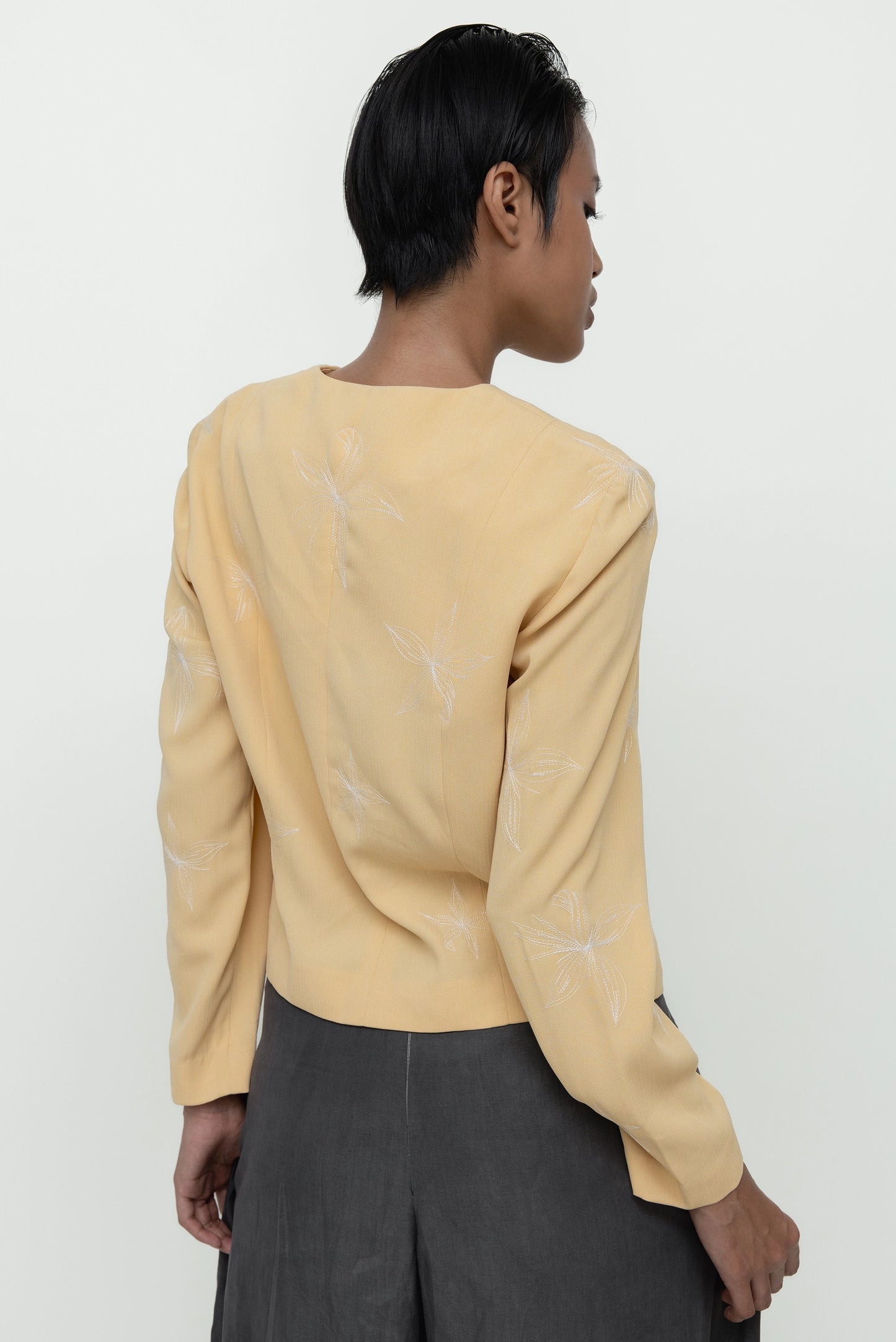 EMBROIDERED LADY JACKET YELLOW WITH WHITE EMBROIDERY