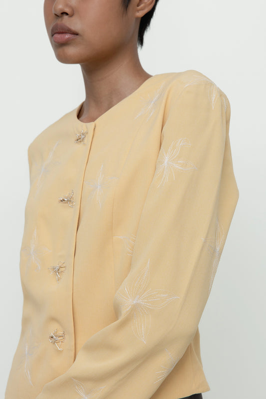 EMBROIDERED LADY JACKET YELLOW WITH WHITE EMBROIDERY