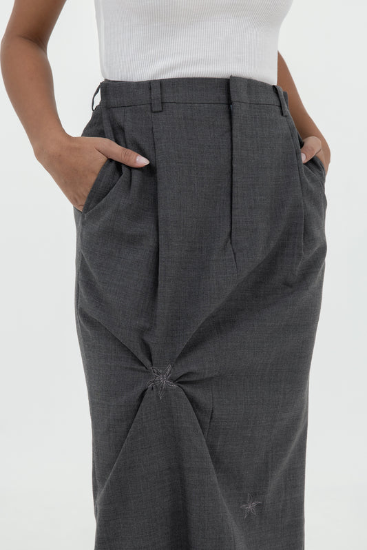 TWISTED EMBROIDERED LONG SKIRT