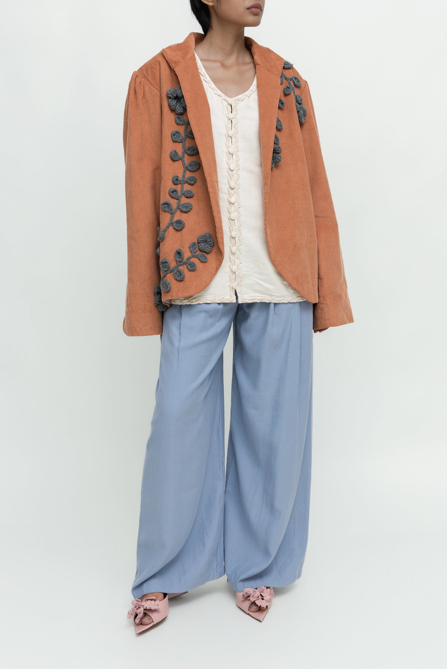 CORDUROY CROCHET BLAZER IN DUSTY ORANGE