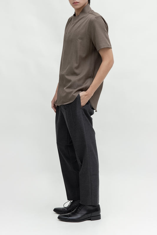 COLLARLESS OVERLAP SHORT SLEEVES SHIRT