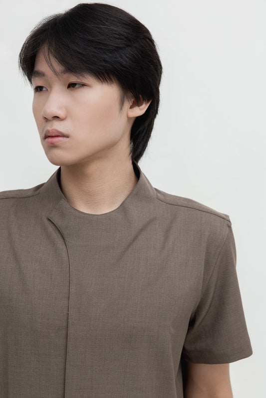COLLARLESS OVERLAP SHORT SLEEVES SHIRT
