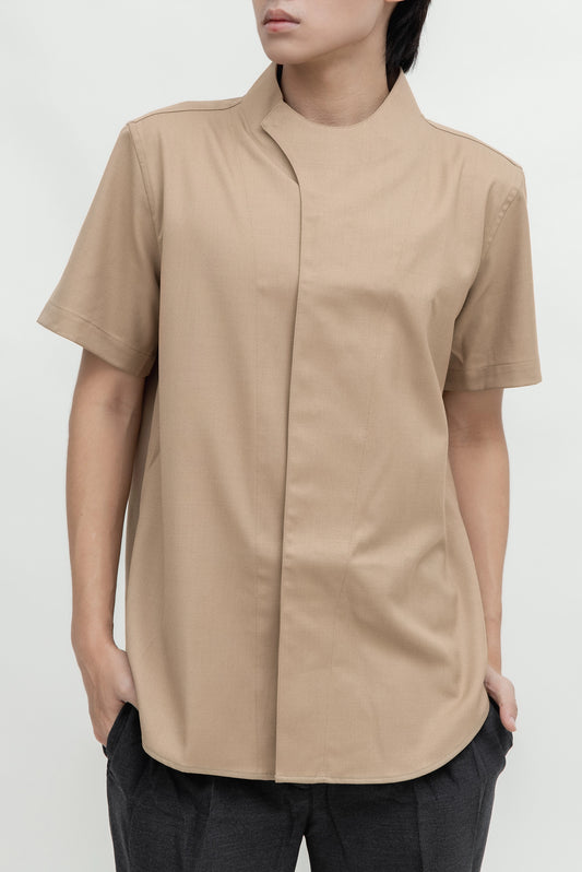 COLLARLESS OVERLAP SHORT SLEEVES SHIRT
