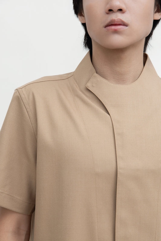 COLLARLESS OVERLAP SHORT SLEEVES SHIRT