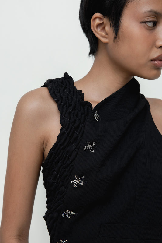 SLANTED VEST BLACK TEXTURED 102