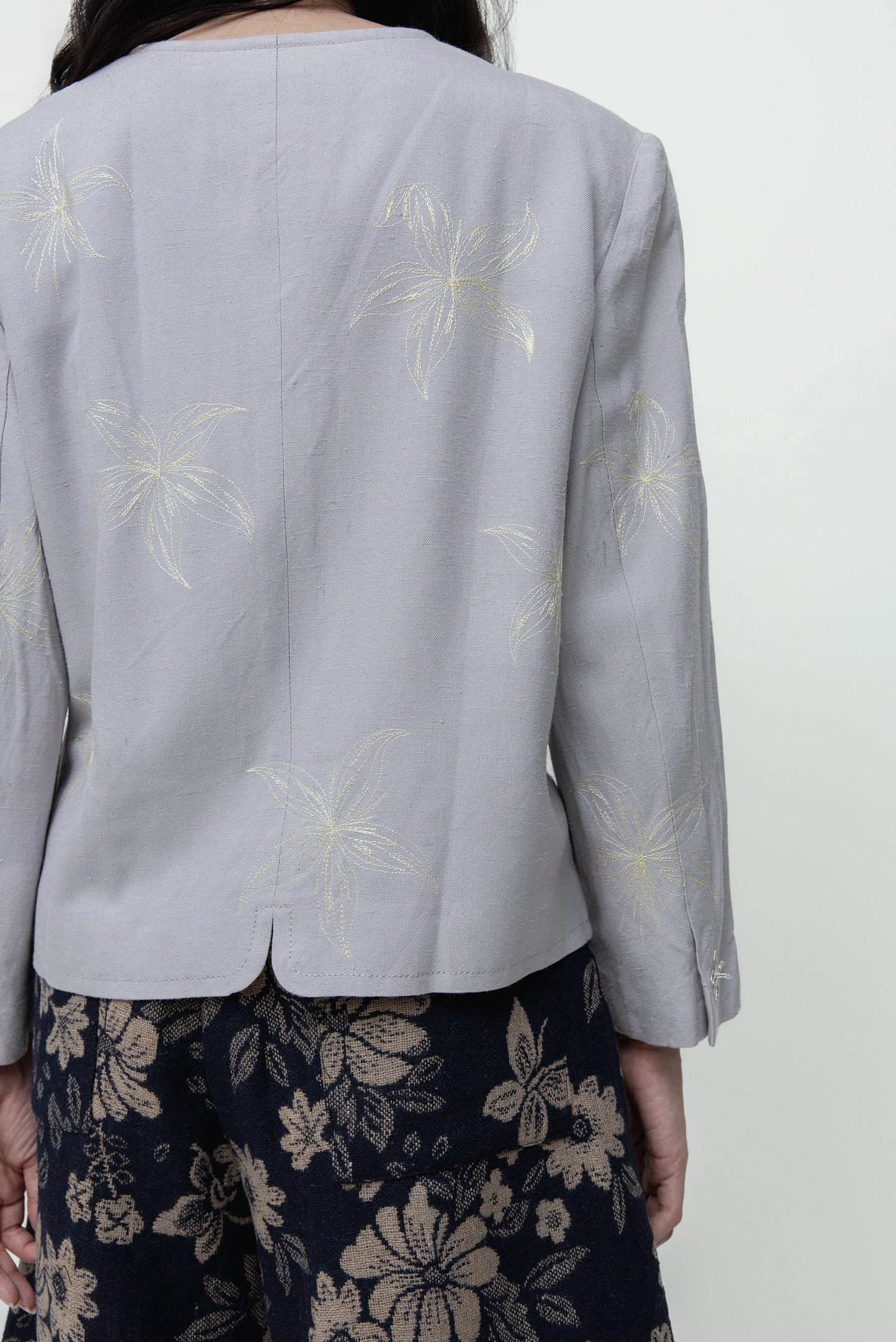 EMBROIDERED LADY JACKET GREY WITH POWDER YELLOW EMBROIDERY