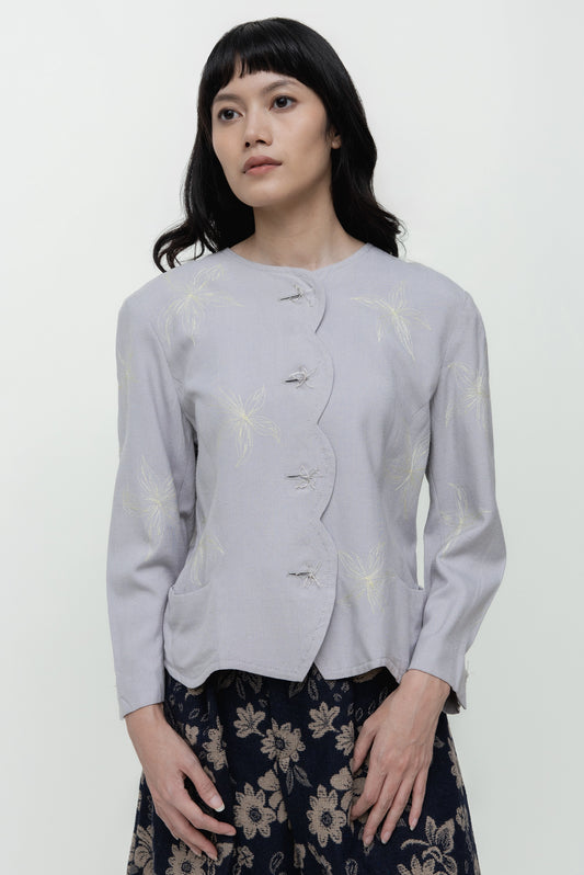 EMBROIDERED LADY JACKET GREY WITH POWDER YELLOW EMBROIDERY