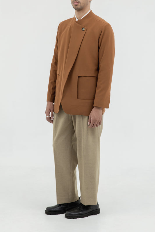 COLLARLESS OVERLAP JACKET W/ PATCH POCKET