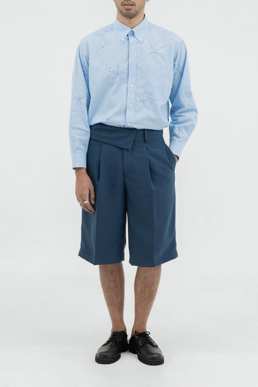 HALF LAYERED WAISTBAND WIDE PANTS