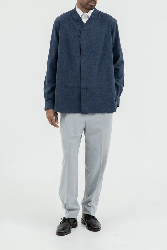 TEXTURE COLLARLESS MANDARIN 2 BUTTONS