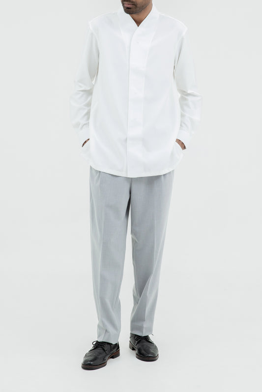 DOUBLE PLACKET COLLARLESS LS
