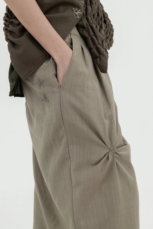 TWISTED EMBROIDERED LONG SKIRT