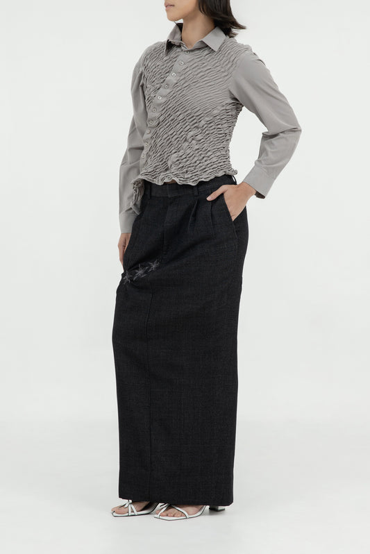 TWISTED EMBROIDERED LONG SKIRT