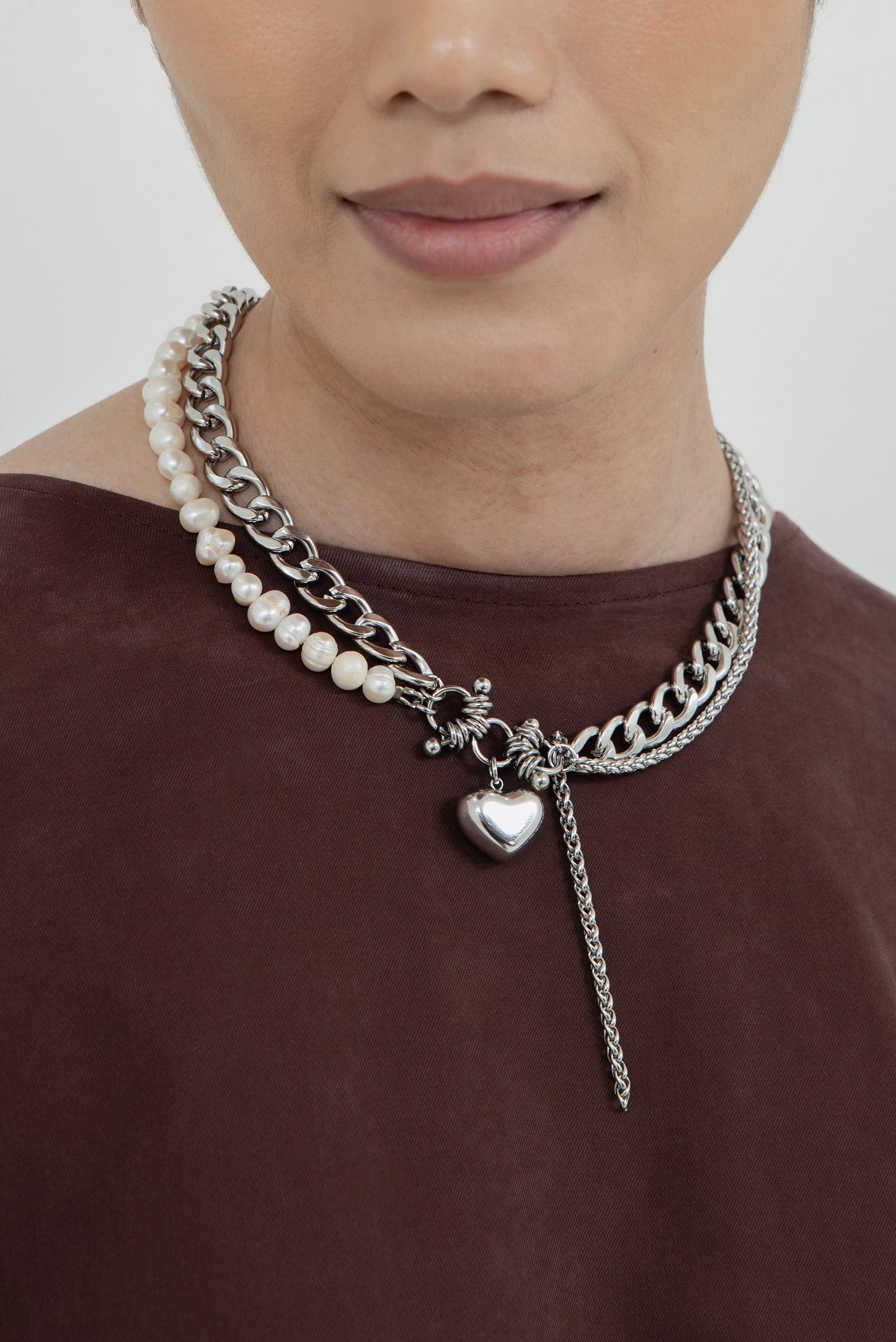 Valentine 02 Necklace Silver/Pearl